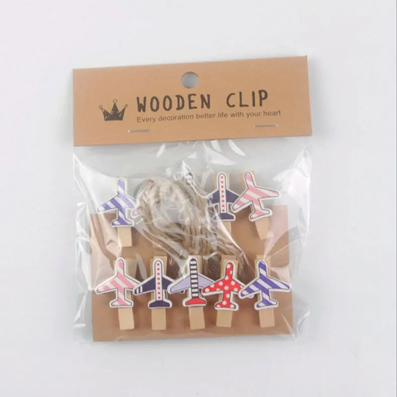 Photo Paper Cartoon Plane Wooden Clips Office Supply DIY Clip Clothespin