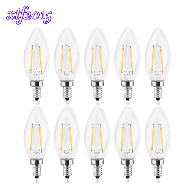 

xtf2015 C35 210 Lumens 10 Pack LED Filament Candle Light Bulb 2W LED Edison 20W Equivalent - Warm White (2700K), C35-2