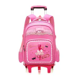 Модная школьная сумка-тележка для девочек 6 колес детские школьные сумки непромокаемые новейшие съемные дорожные сумки для детей
