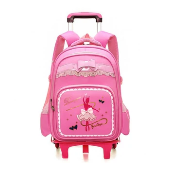 

Fashion Trolley School Bag for Girls 6 Wheels Children School Bags Waterproof Latest Removable Travel Luggage Book Bags For Kids