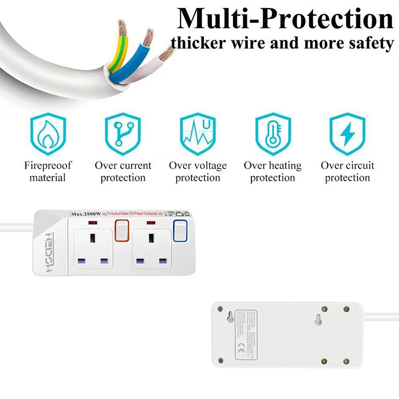 Расширение гнезда поводок со индивидуально Switched Mscien 2 Way розеток защита от
