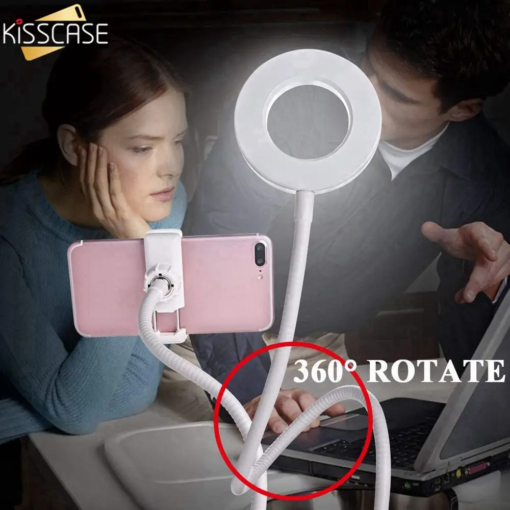 

KISSCASE 2 in 1 desktop holder 2.28 inch to 3.15 inch phone holder stand LED display long arm holder 360 degree rotated holder