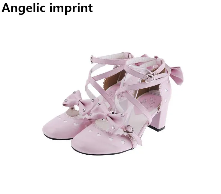 Partie Haute Empreinte Fille Femme Chaussures Lolita Robe Pompes 46 D'amour rouge Talons Lady Mori Angélique Rose Princesse Femmes Coeur Bowtie Cosplay 6qSwB8Wd