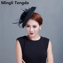 Свадебные аксессуары дамы большой перо Fascinators Шапки Для женщин аксессуары для волос с повязкой на голову для Свадебная вечеринка Mingli Tengda