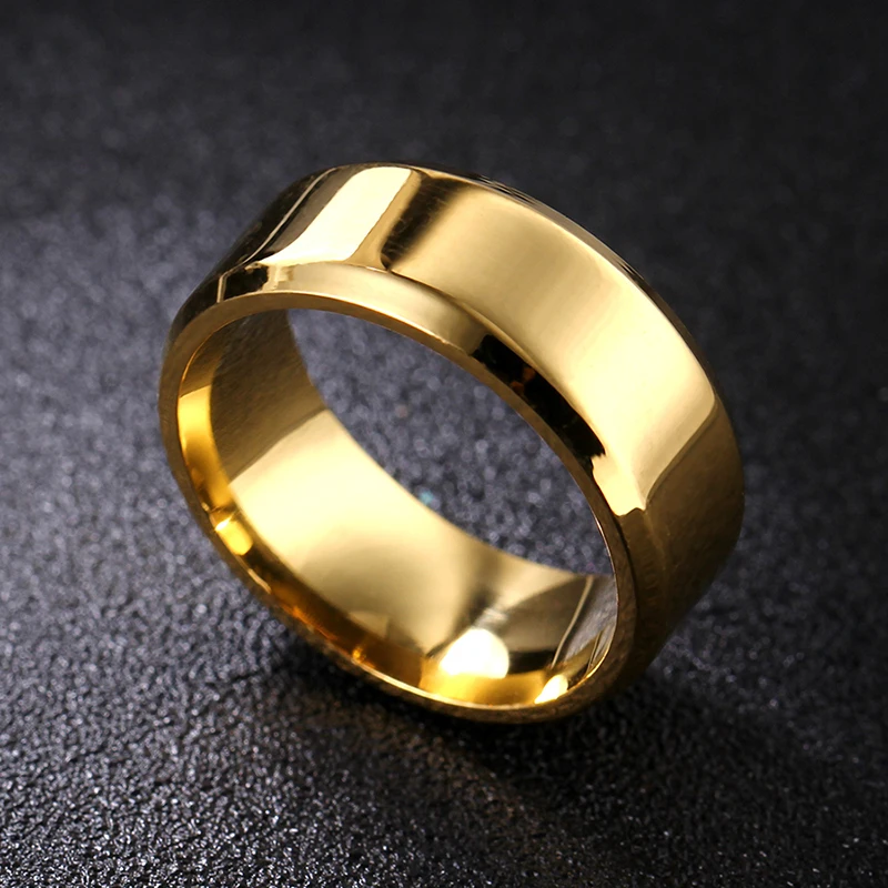 8mm Bright Polish Gold Color Titanium Ring for Men titanium steel rings,metal rings,gold rings,finger rings