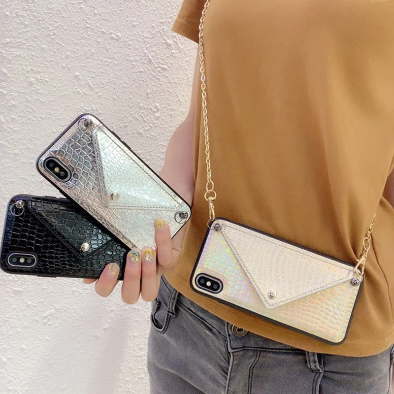 Змеиная кожа кожаный чехол для iPhone XR XS Max X Чехол Кроссбоди сложенный стенд