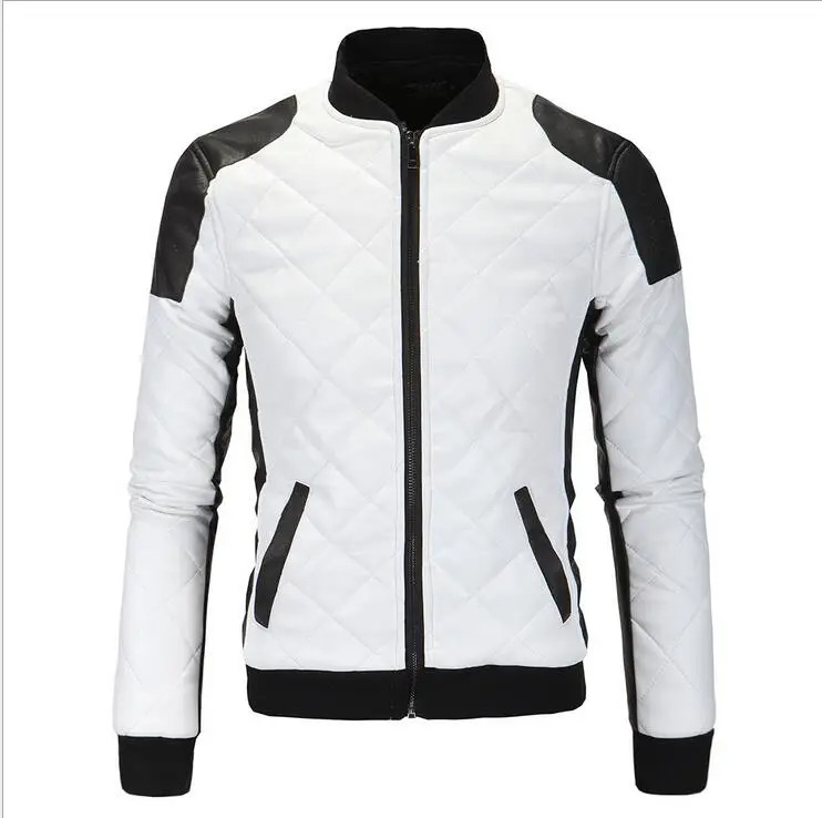 

New Men Winter Leather Coat Black and white stitching Thick Warm leather Jacket jaqueta de couro masculino