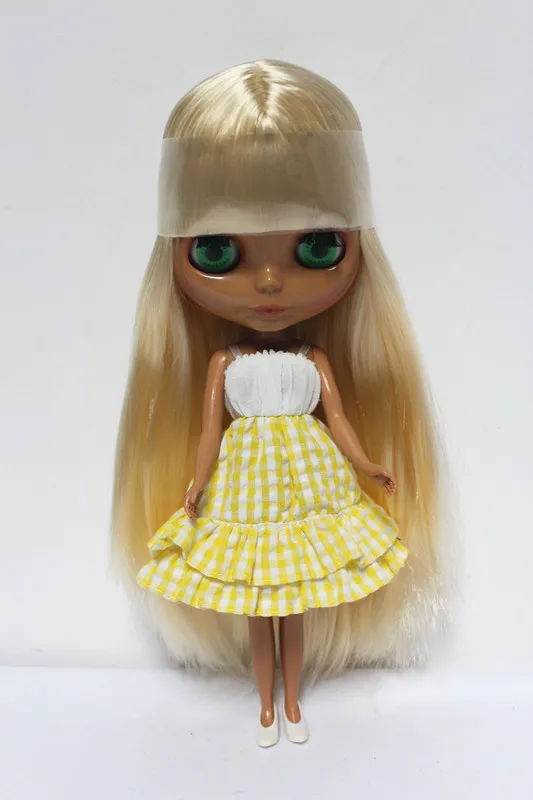 Кукла blygirl blyth K gold челка прямая кукла с волосами без одежды 338BL089 обычное тело 7 суставов черная кожа для собственного макияжа