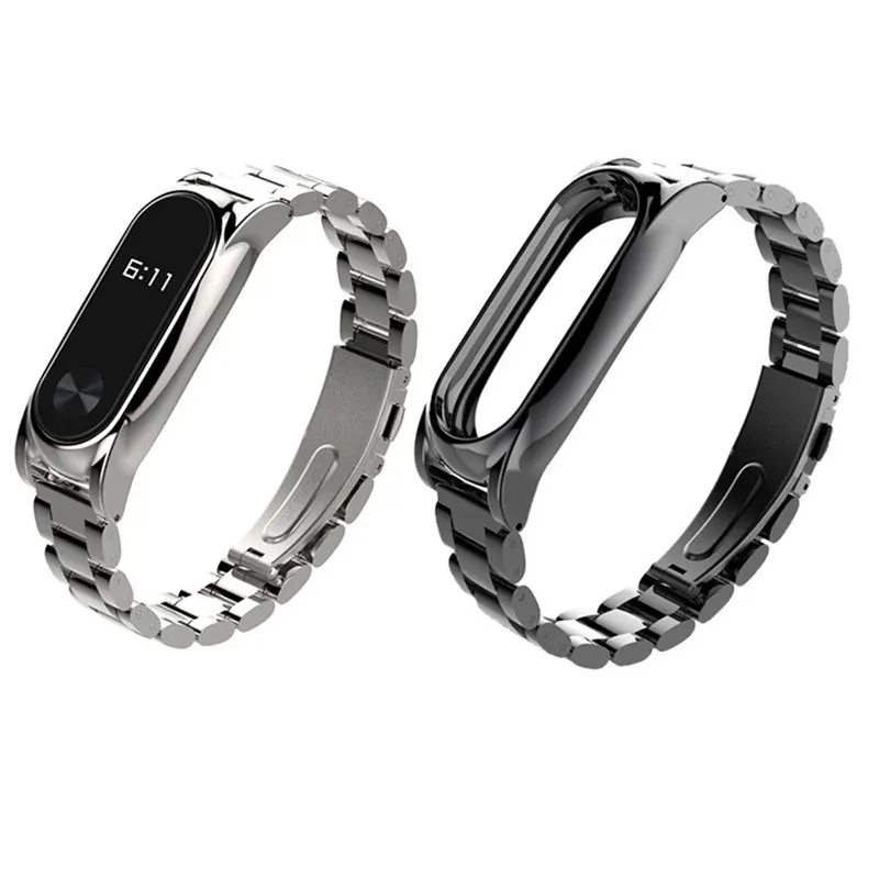 

Silver Sstainless Steel Folding Clasp Watchband For Xiaomi Xi Band 3 Wearable Wrist Band Universal Replaceable Smart Watchstrap