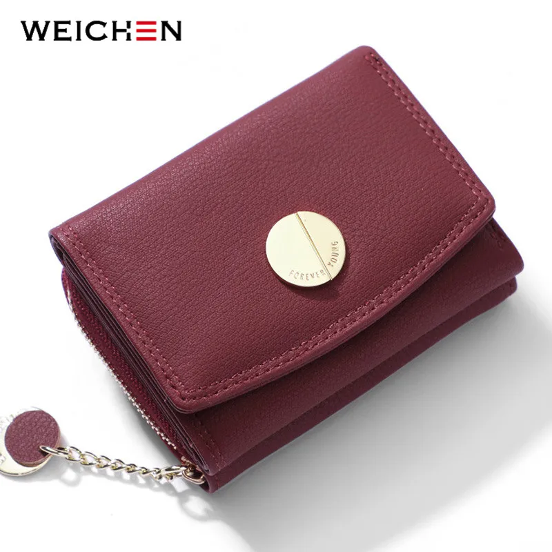 

2019 NEW Chain Pendant Geometric Designer Trifold Women Wallet Zipper Coin Purse Card Holder Female Wallets Ladies Small Purses