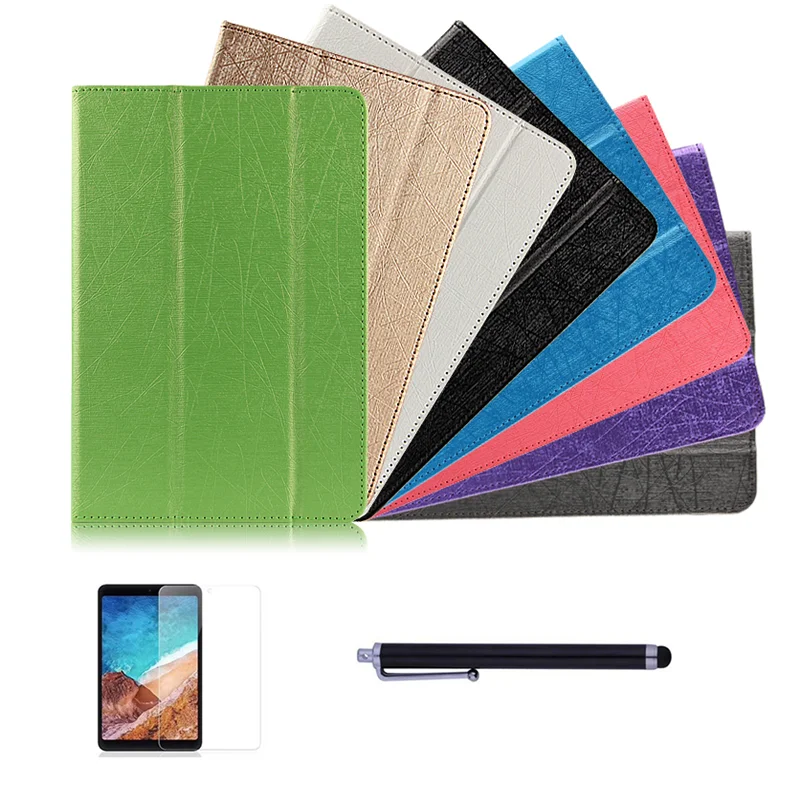 High Quality Folio Leather Stand Tablet Case Cover + Tempered Glass Film Touch Stylus Pen For Xiaomi MiPad Mi Pad 4 8&quot | Компьютеры и