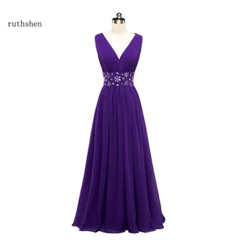 

ruthshen Purple Bridesmaid Dresses Long V-Neck Pleated Beaded Cheap Wedding Party Dress Real Photo Vestido Madrinha 2018