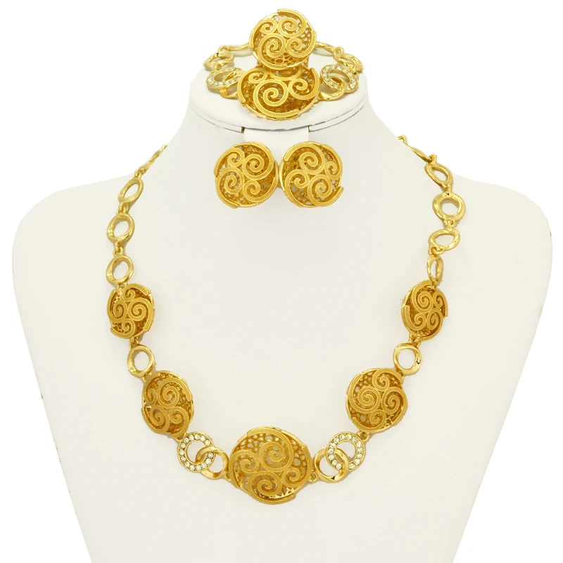 

2018 Fashion Women Gold Jewelry High Quality Round Necklace Crystal Jewelry Sets Charm Bride Wedding Jewelry Accessories