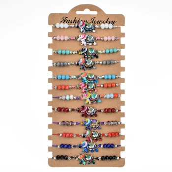 

12pcs/Set Handmade Braid Rope Chain Bracelet Set Enamel Elephant Charms Crystal Beads Bracelets for Women Ethnic Jewelry