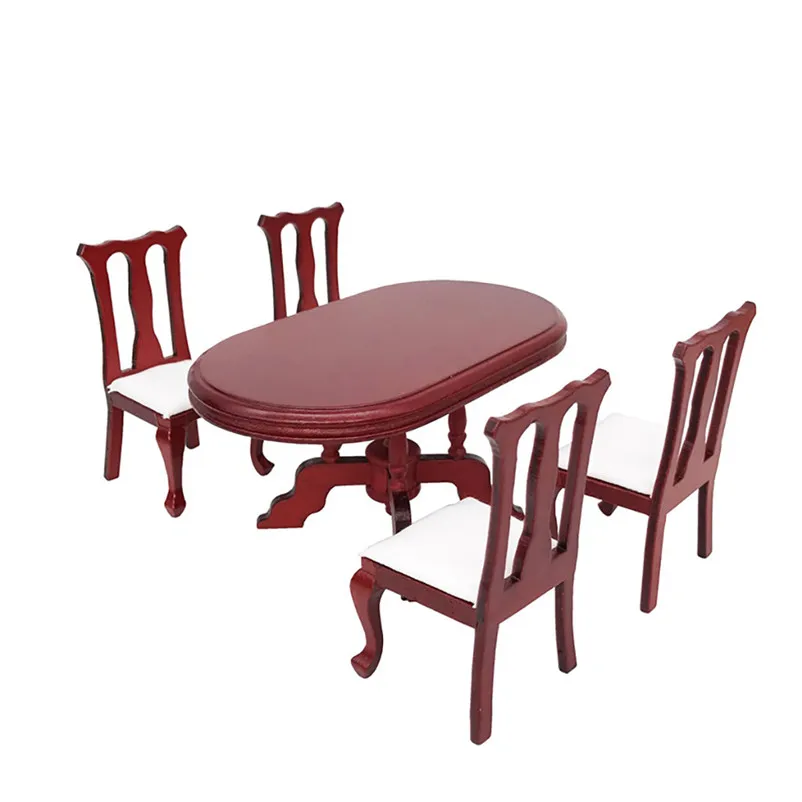 

1:12 Dollhouse Miniature Furniture Dollhouse Miniature Furniture Red Wooden Color Dining Table Chair Set 30MY07
