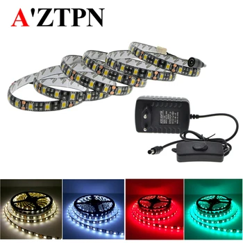 

5050 LED Strip Set 1/2/3/4/5m Black PCB DC12V Flexible LED Light 60LED/m White/Warm White/Blue/Green/Red+Switch Power Adpater