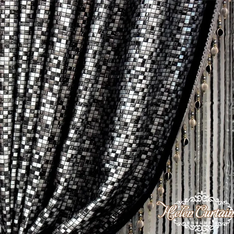 Helen cortina estilo europeo Grey Jacquard negro cortina habitación cortina de tul tratamientos de ventana HC99