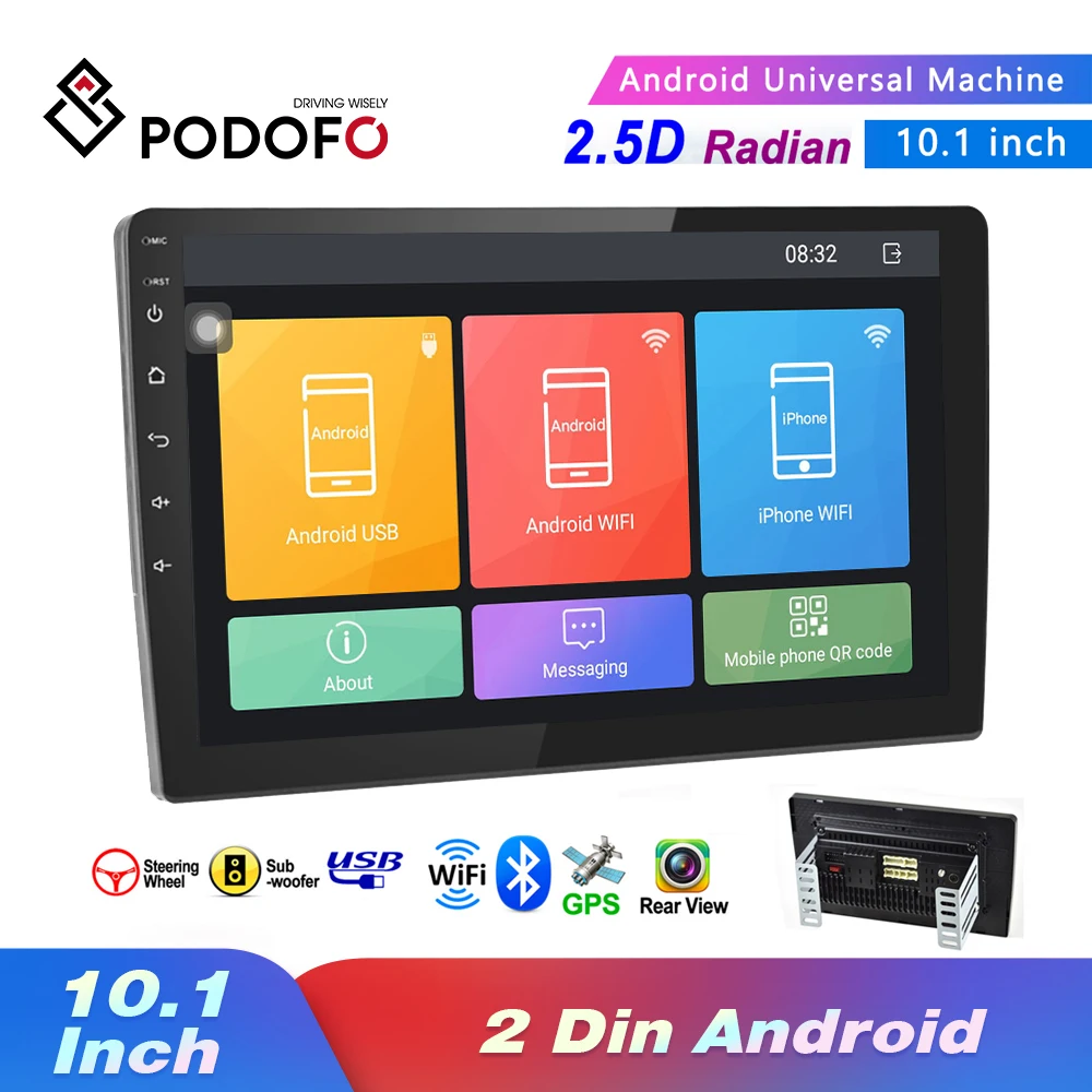 Podofo Android 10 1 &quotАвтомобильный мультимедийный 2 DIN Авторадио Стерео радио MP5 плеер gps