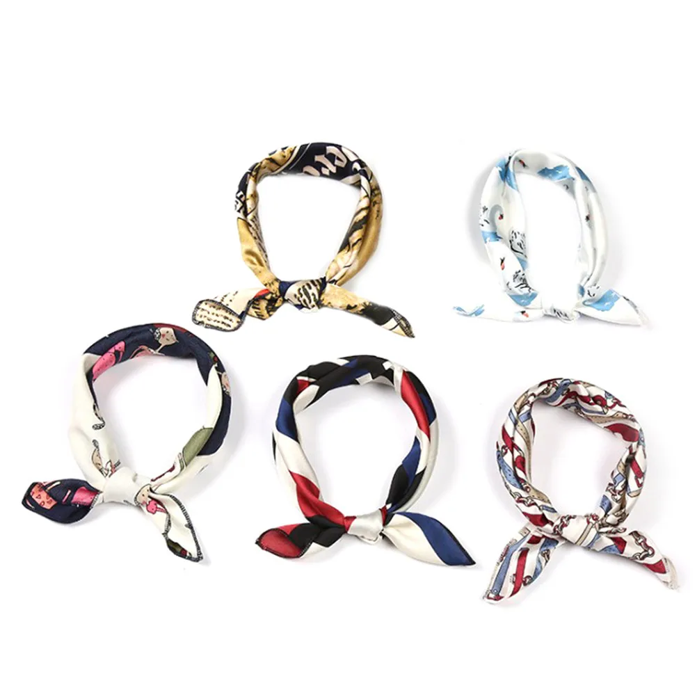 Spring Summer 50*50cm Fake Silk Wraps Women Head Neck Hair Tie Band Neckerchief Square Scarf