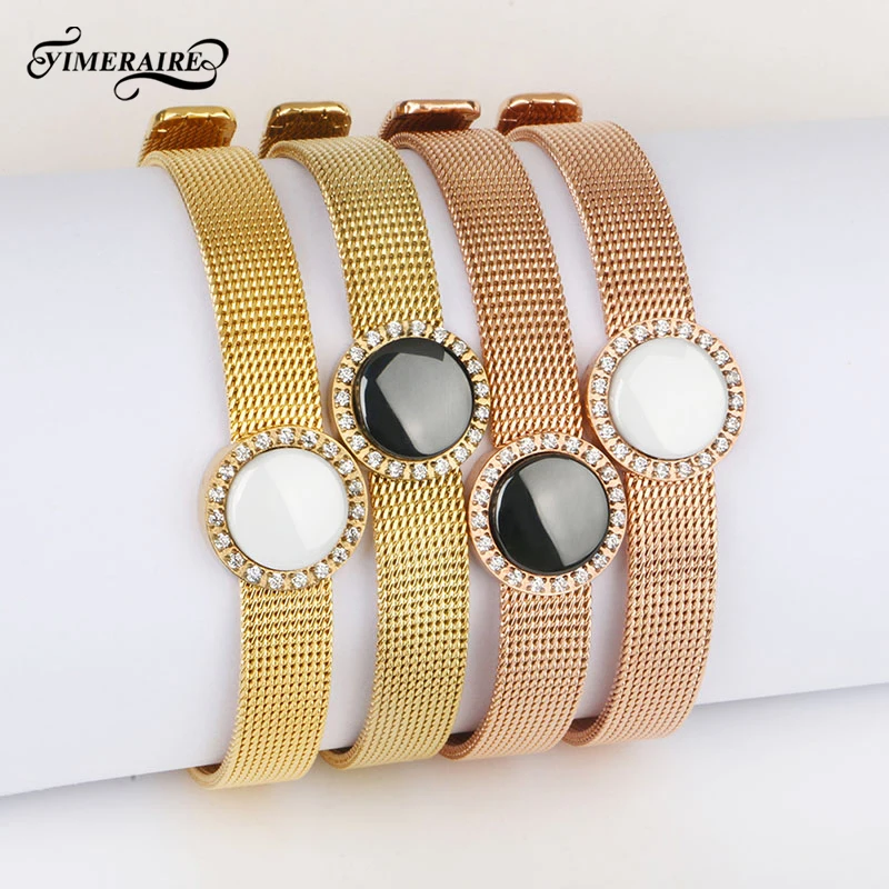 Роскошный круглый керамический браслет 585 цвета розового золота для женщин, элегантные женские браслеты и браслеты с кристаллами, черный и белый цвета, подарки на годовщину