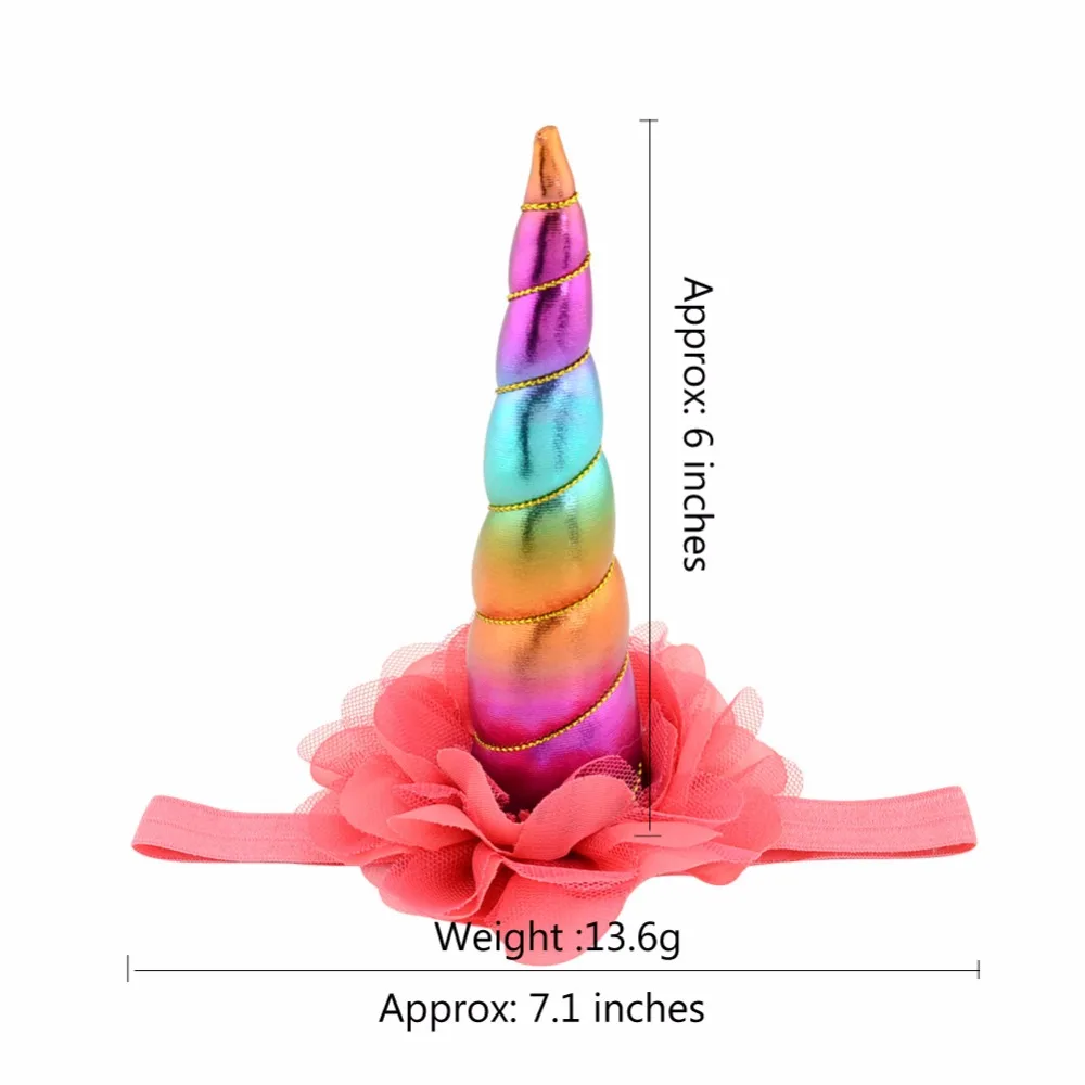 Шифон цветок 1 шт для девочек повязка Эластичная лента для волос цветы повязка с Единорог Рог Дети аксессуары для волос 869