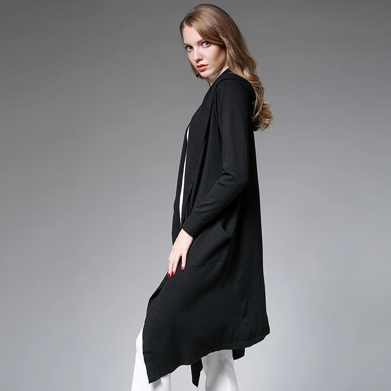 long black hooded cardigan womens