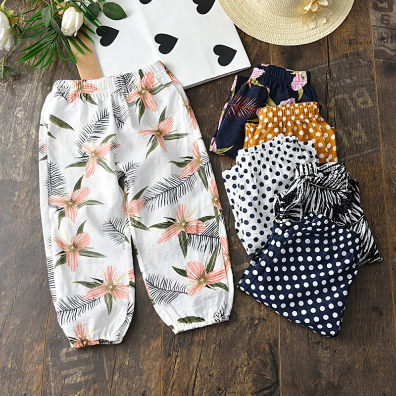 

Girls Floral Lantern Pants Baby Linen Cotton Cute Pants Children Elastic Trousers Kids Girl Pants Summer