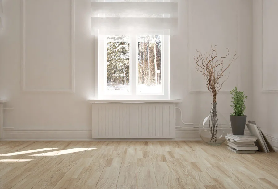 

Laeacco Window Gray Chic Wall Potted Plant Wooden Floor Baby Child Interior Photography Backgrounds Photo Backdrop Photo Studio