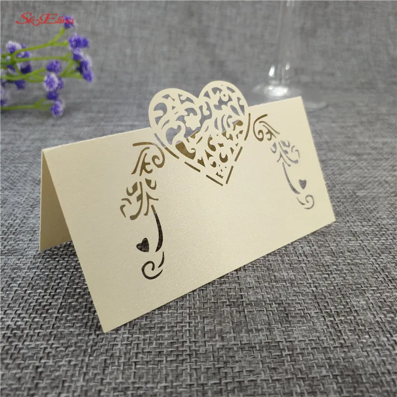 50pcs Heart Shape Laser Cut Wine Guest Party Table Name Place Cards Wedding Invitations Table Name Card Party Decoration 6z (42)