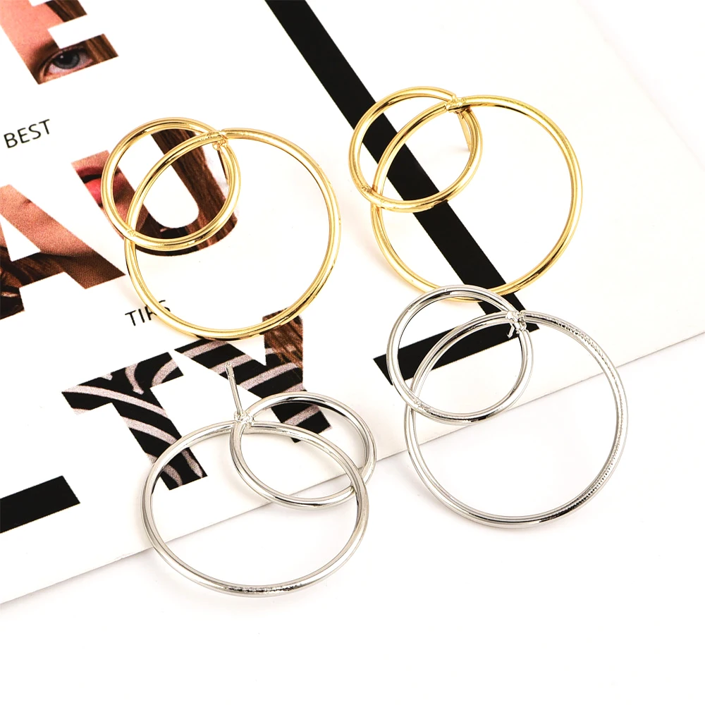 Fashion Boho Vintage Gold Silver Simple Hollow Ring Earrings For Women Hanging Dangle Drop Earring Modern Jewelry Wholesale