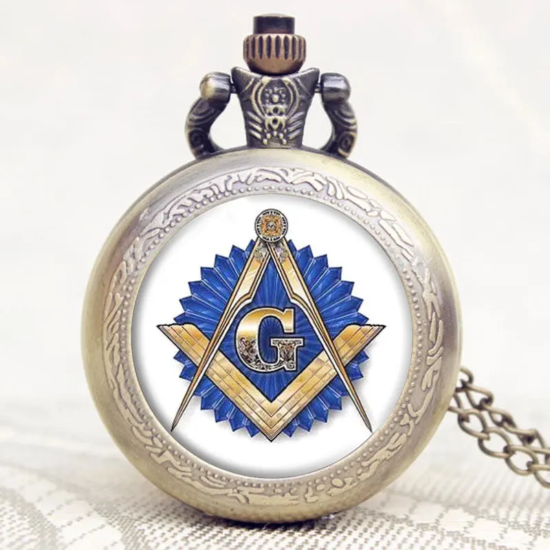 

Masonic Free-Mason Freemasonry Design Antique Bronze Fob Pocket Watch With Chain Necklace Best Gift P1152
