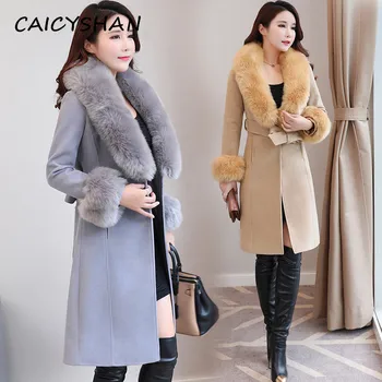 

New Autumn Winter Women Coats Plus Size Fashion Solid Single Button MD-Long Style Woolen Blends Coat For Women Large Outerwear