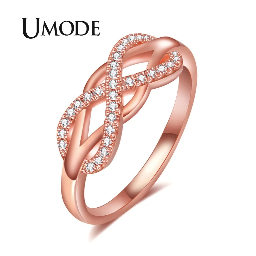 

UMODE Rose Gold Womens Wave Initial Letter Rings Fashionable Zircon Infinity Gauntlet Geometric Engagement Jewelry UR0444