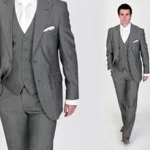 Итальянский роскошных людей серые костюмы куртка брюки вечернее платье мужчины комплект свадебные костюмы жениха смокинги( куртка+ брюки+ жилет+ галстук
