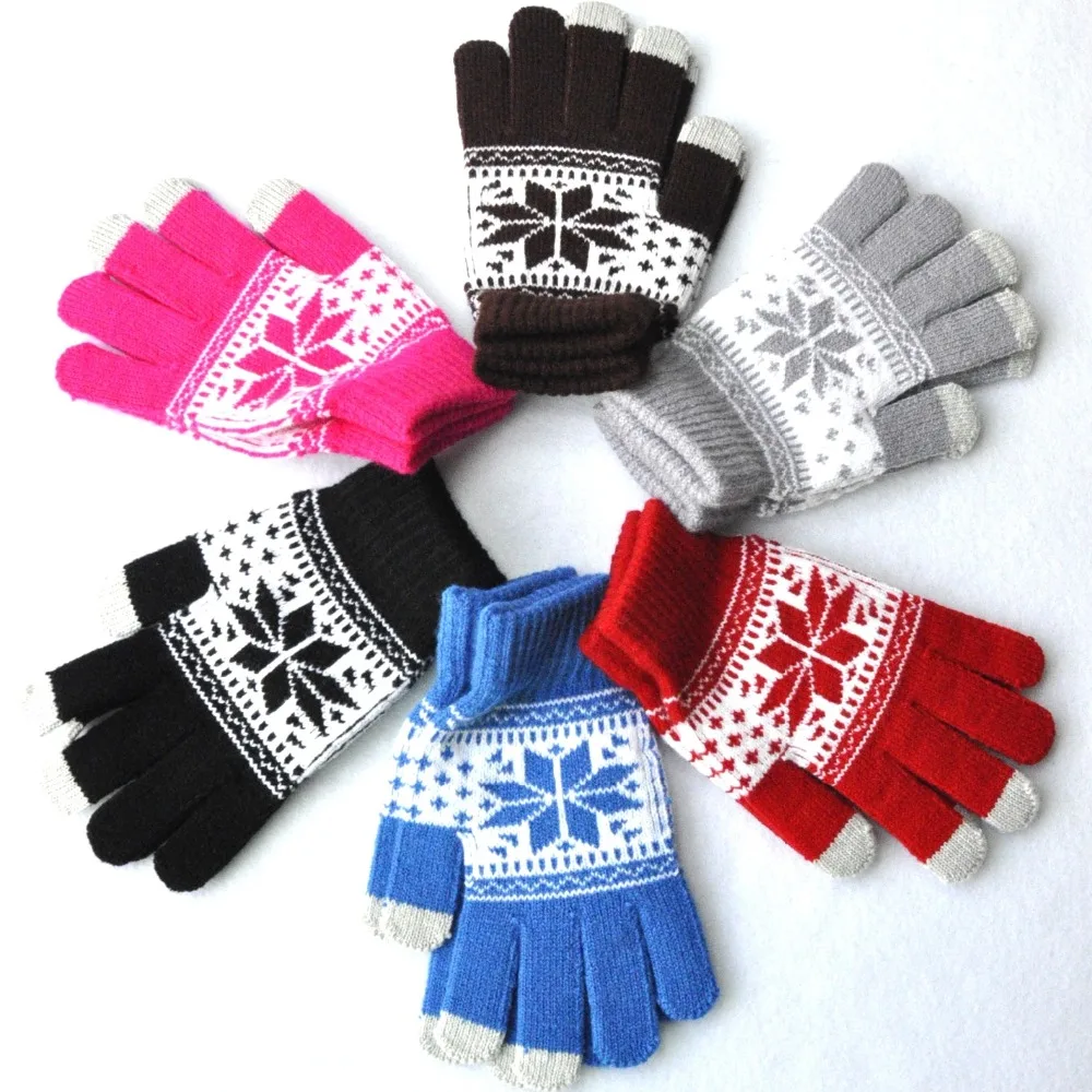 Зимние Сенсорный экран перчатки унисекс варежки для Для женщин Рождественская снежинка полный палец рукавицы наручные женские перчатки