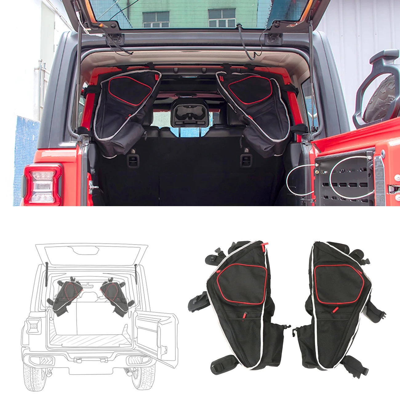 

For Jeep Wrangler JK JL Organizer Multi Pockets Bag Rear Trunk Left Right Side Tool Gadget Cargo Luggage Bag Saddlebag 2007-2019