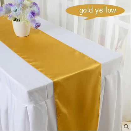 Hot 10pcs/lot Wedding Party Decoration 30*275cm Red/Pink/Blue 16 colors Satin Table Runner Ceremoney Event Kids Birthday Decor - Цвет: gold yellow