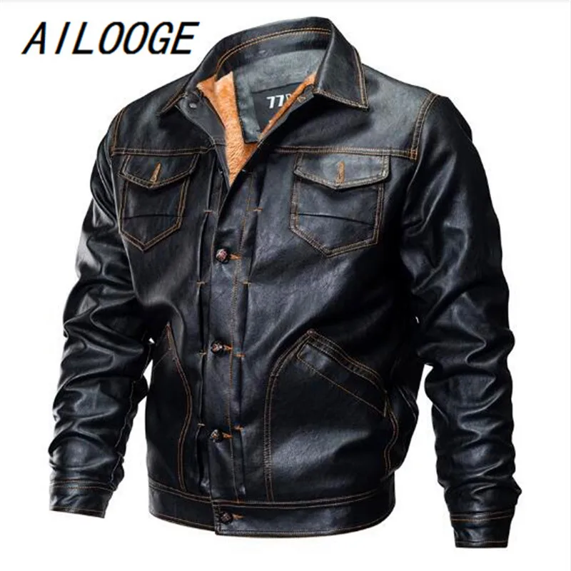 

2018 Winter Pilot Leather Bomber Jacket Men Military Autumn Thick Warm Multi-Pocket Flight Faux Jacket Male Fleece Coat Outwear