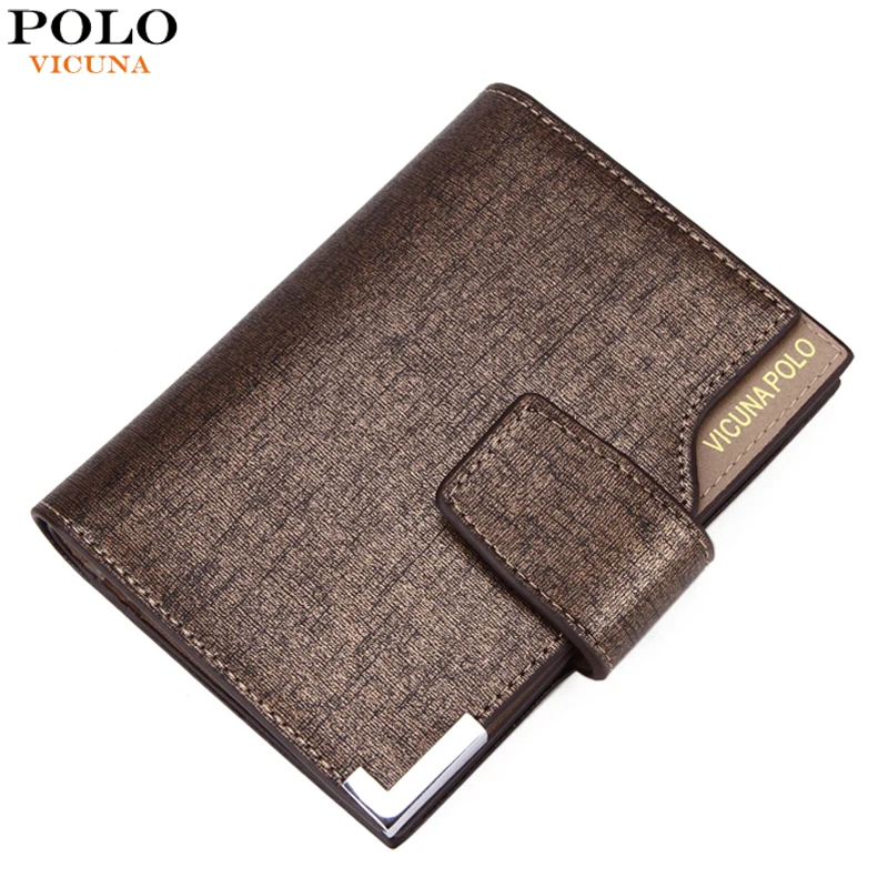 VICUNA POLO Italy Famous Brand Men Wallet High Quality PU Leather Trifold Wallet Large Capacity Short Metal Wallet For Man