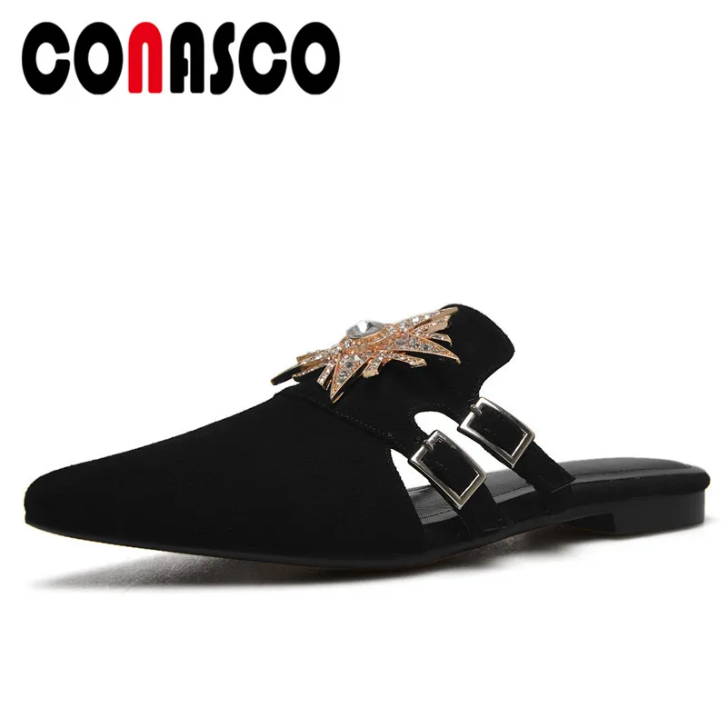 

CONASCO Brand Women Flats Heels Loafers Shoes Woman Close Toe Mules Shoes Rhinestone Wedding Party Prom Shoes Comfort Flats
