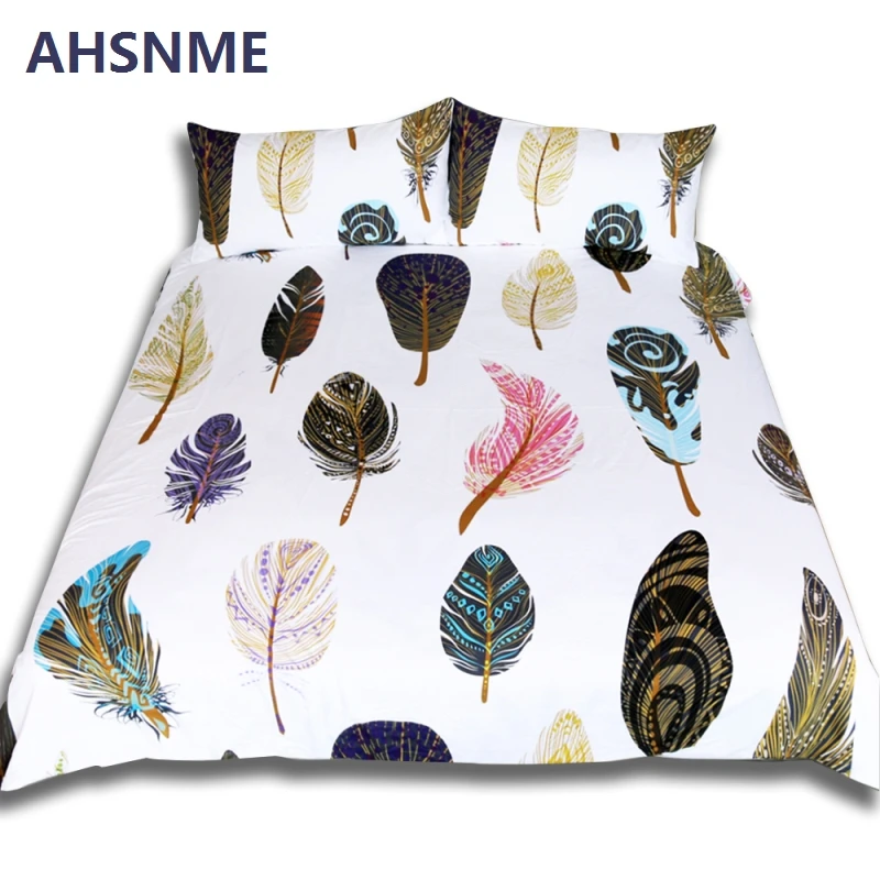 AHSNME ريشة تصميم لتدفئة غرفة نوم 3 قطع مجموعة (1 قطع لحاف غطاء + 2 قطع المخدة) الولايات المتحدة التوأم كامل الملكة الملك حجم