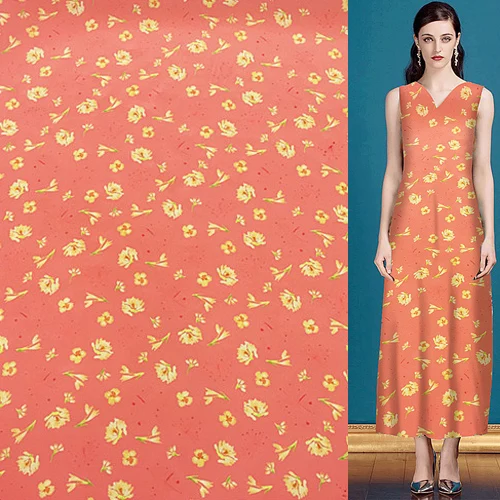 

Mini yellow floral flower design pure silk crepe de chine silk fabric,SCDC1010