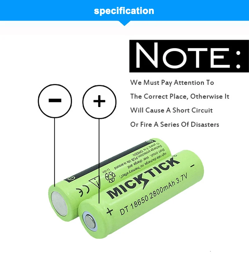 16 шт., 18650, 2800 мА/ч, 3,7 в, MICKTICK, батареи, батарея, литий-ионный аккумулятор, достаточно большой емкости, светодиодный фонарик