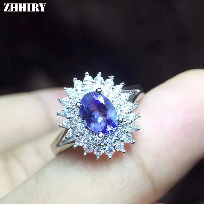 ZHHIRY натуральный голубой танзанит 925 Серебряное кольцо с драгоценным камнем для женщин цветок кольца настоящее драгоценное ювелирные изделия