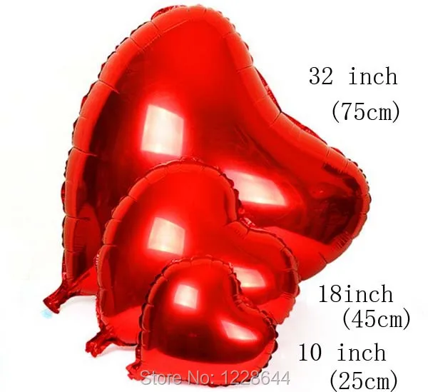 День Святого Валентина вечеринок Гелий надувные размер 32 дюймов сердца фольгированные шары Свадебные украшения цвета фуксии 20 шт./лот