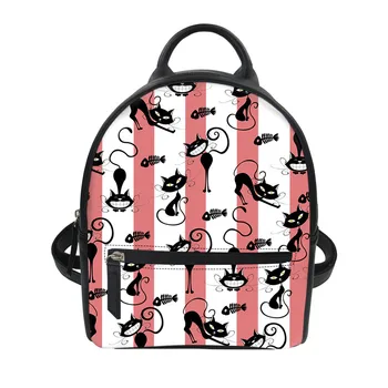 

THIKIN Students Girls Mini Backpack Pu Leather Fashion Bags 3D Black Cats Printing for Teenage Small Travel Casual Shoulder Bag