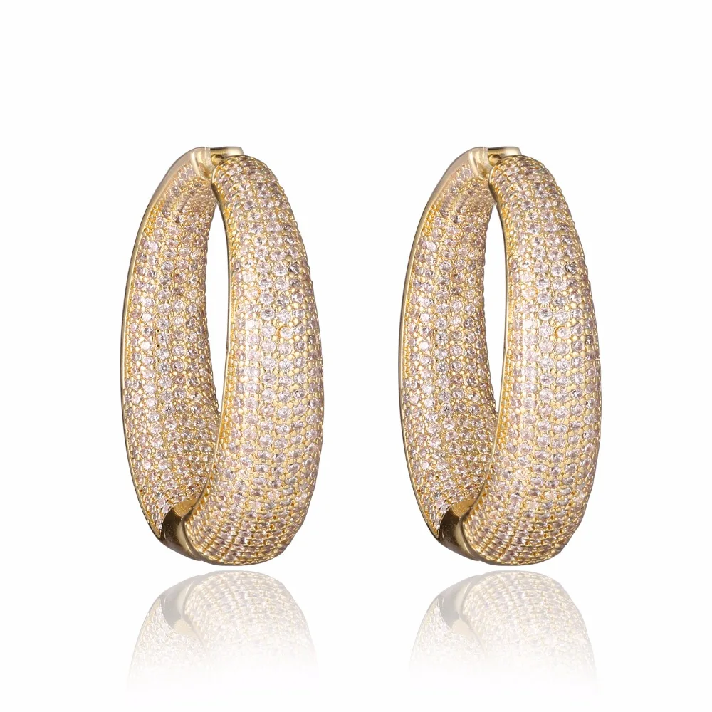 GrayBirds Large Hoop Earrings In Gold And White Color Micro Setting High Quality Clear CZ Big Sexy Ladies Jewelry MLE019