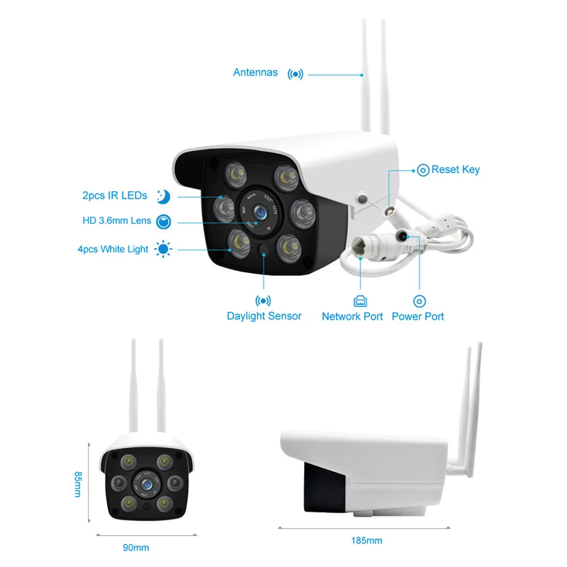 Беспроводная охранная WiFi камера 1080P IP66 Водонепроницаемая CCTV наружная домашняя