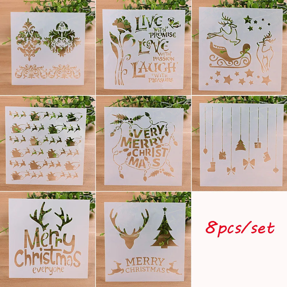 

8PCS DIY Craft Layering Stencils For Walls Painting Scrapbooking Stamp Album Decor Embossing Paper Card Template