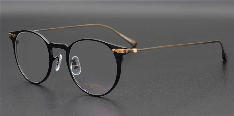 Ограниченная серия, винтажные ультралегкие очки из чистого титана, оправа для очков OV1181, классические круглые очки для женщин и мужчин, с оригинальным качеством - Цвет оправы: black-bronze